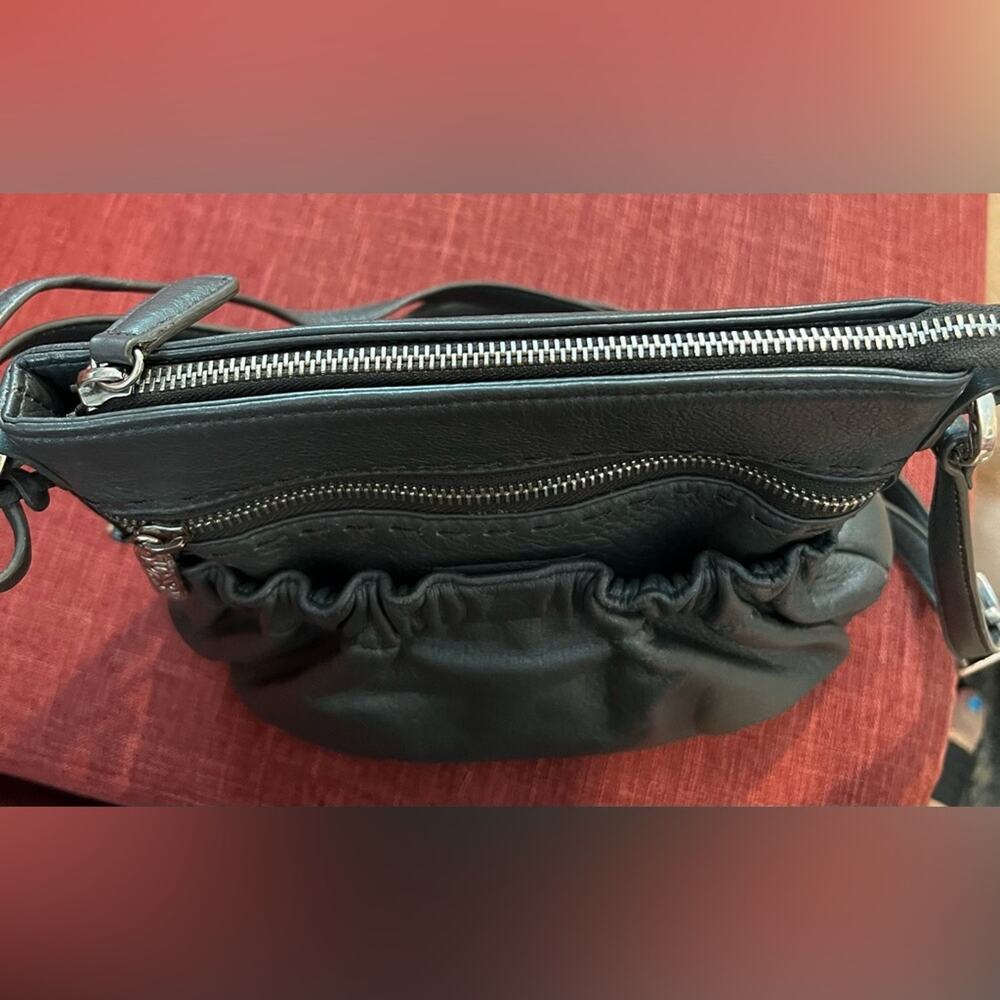 BRIGHTON GRAY LEATHER CROSSBODY SHOULDER BAG PURSE - Picture 7 of 13